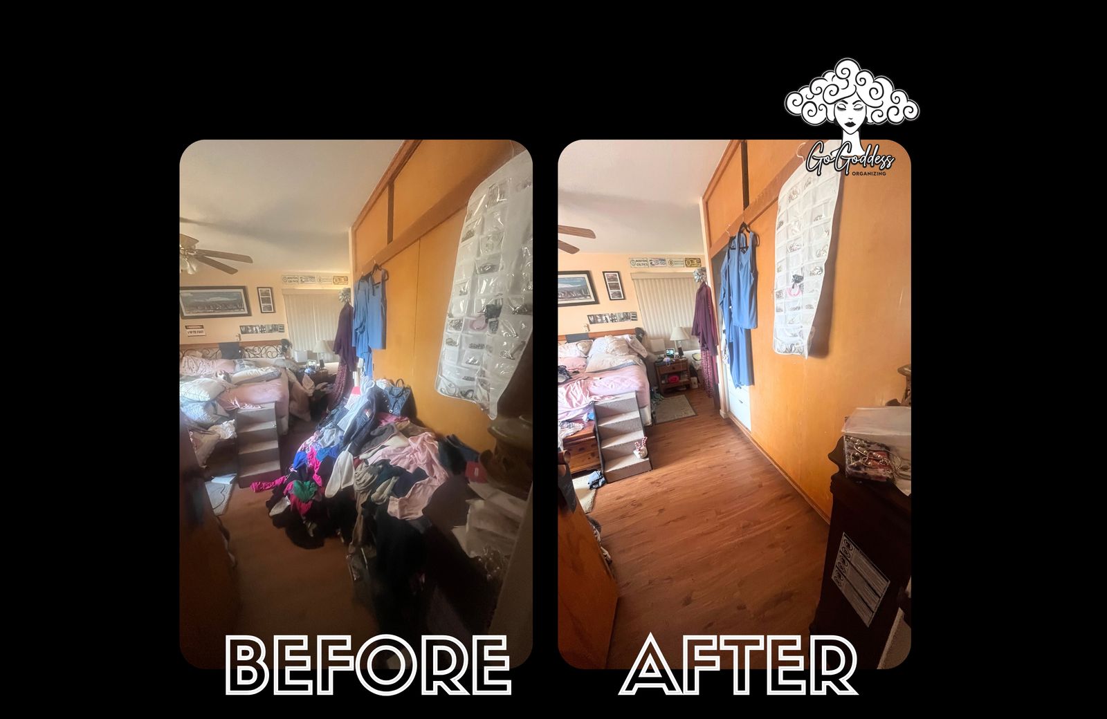 Bedroom before and after